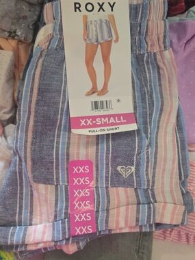 Roxy Pastel Striped Pull-On Shorts in Pink & Blue